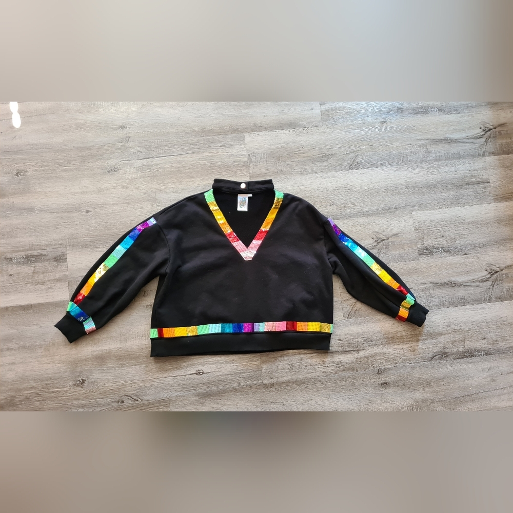 QUEEN OF SPARKLES rainbow trim sweatshirt